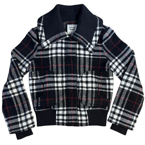Levi’s Women’s VTG 90s Wool Flannel Bomber Jacket Zip Snap Black Size Medium - Picture 1 of 11